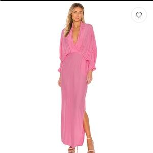 SWF Plunge Dress Floss pink rayon maxi summer beach resort Revolve S